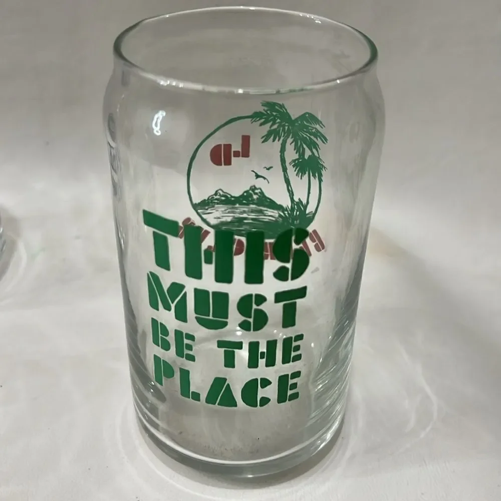 Beer Glasses 16 Ounce Blue Green Or White Lettering 5 1/4 In Tall 2 1/2 In Round